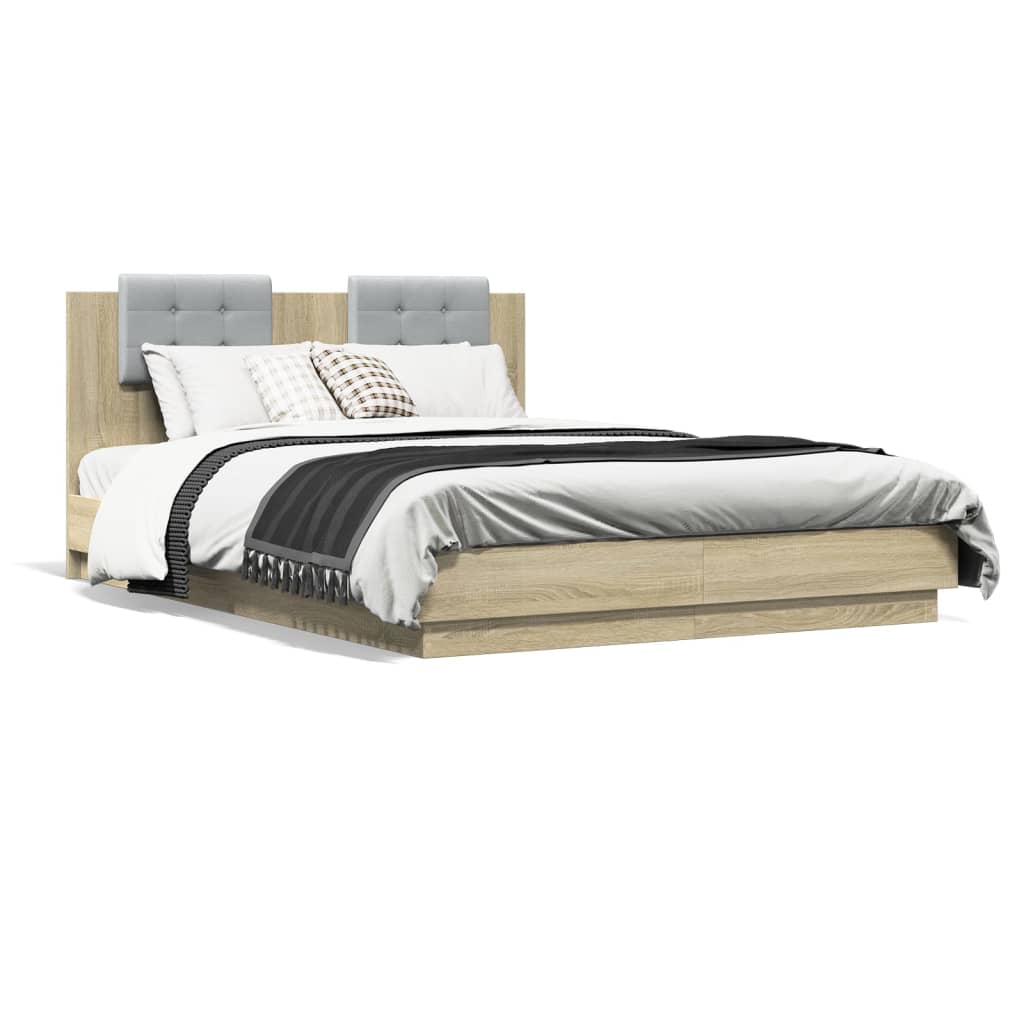 Bed Frame with LED without Mattress Sonoma Oak 140x200 cm