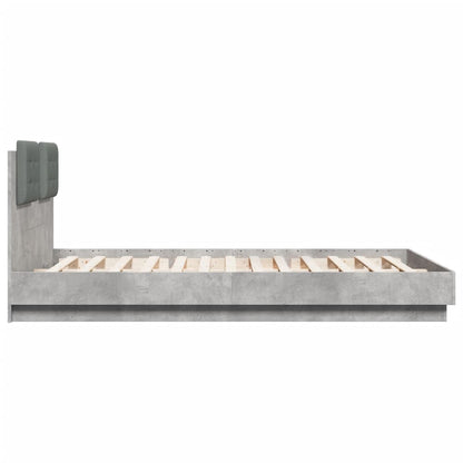 Bed Frame with LED without Mattress Concrete Grey 140x200 cm