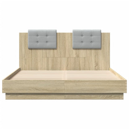 Bed Frame with Headboard and LED Lights Sonoma Oak 120x200 cm