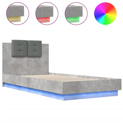 Bed Frame with LED without Mattress Concrete Grey 100x200 cm