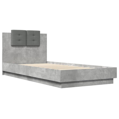 Bed Frame with LED without Mattress Concrete Grey 100x200 cm