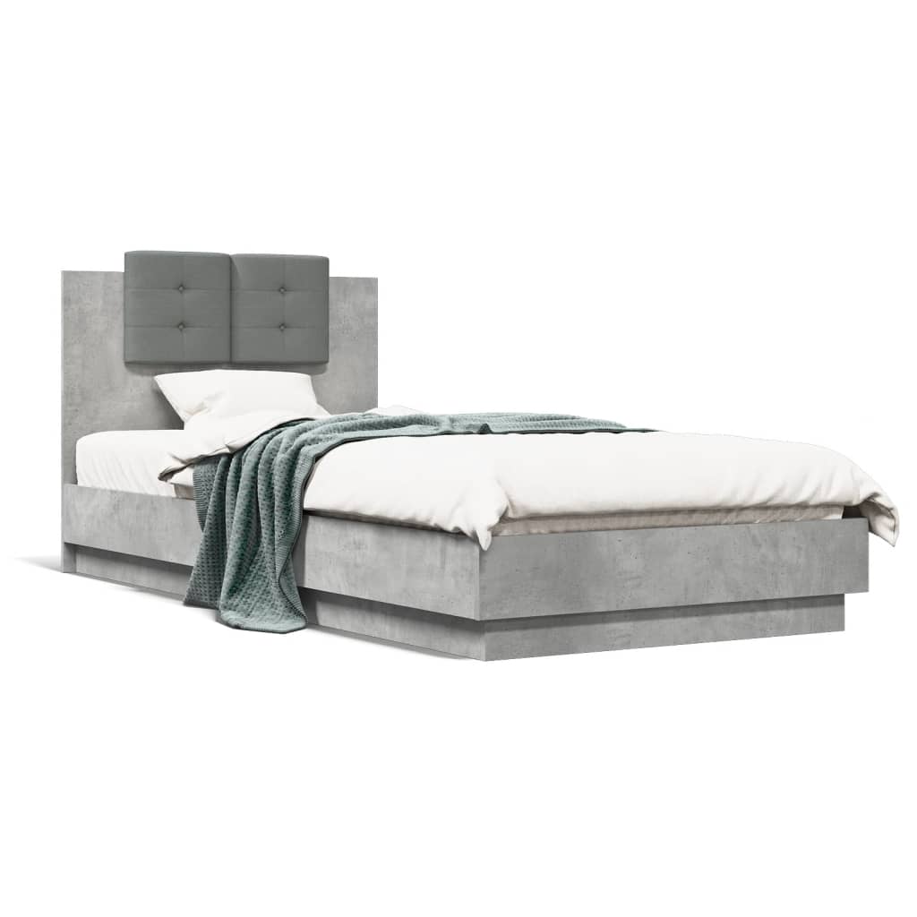 Bed Frame with LED without Mattress Concrete Grey 100x200 cm