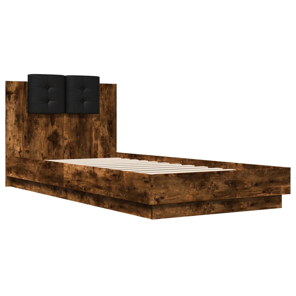 Bed Frame with Headboard and LED Lights Smoked Oak 100x200 cm