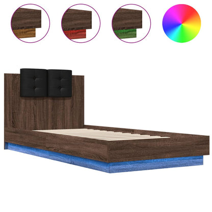 Bed Frame with Headboard and LED Lights Brown Oak 100x200 cm