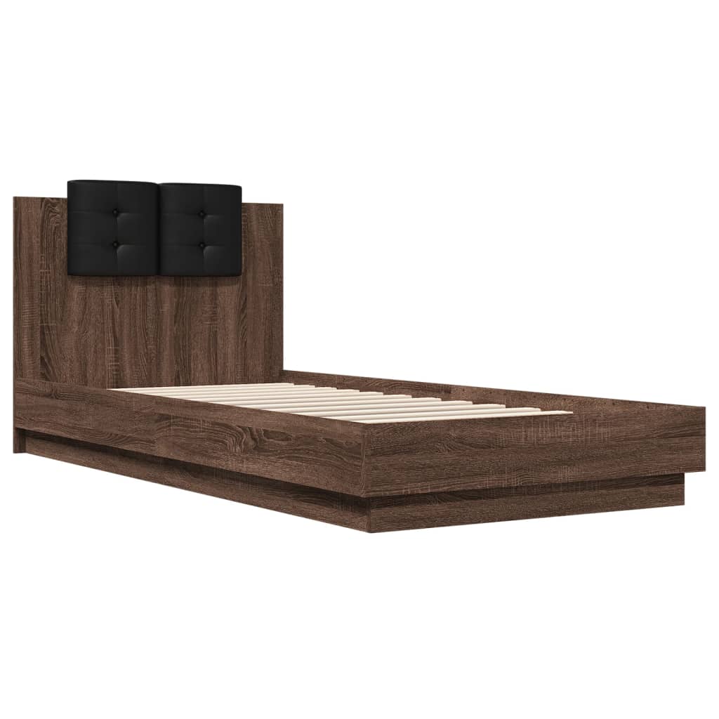 Bed Frame with Headboard and LED Lights Brown Oak 100x200 cm