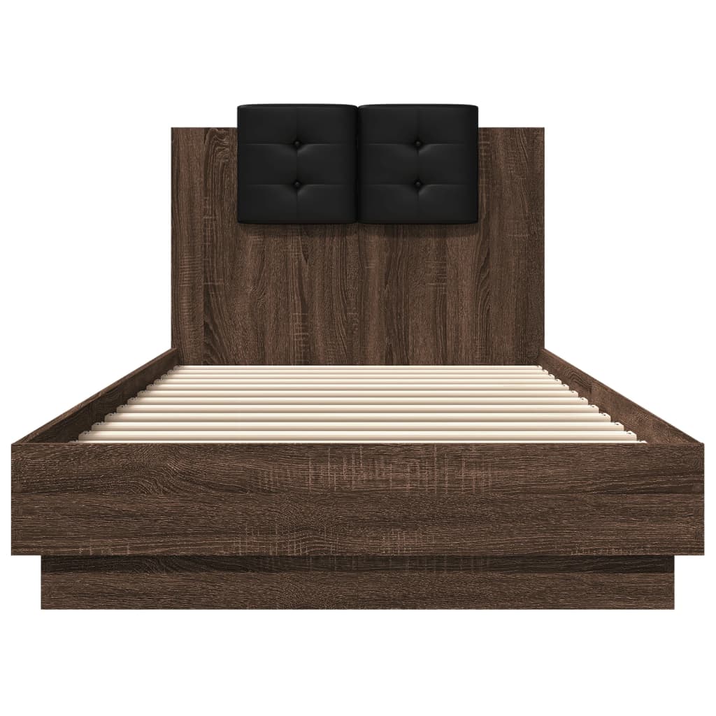 Bed Frame with Headboard and LED Lights Brown Oak 100x200 cm