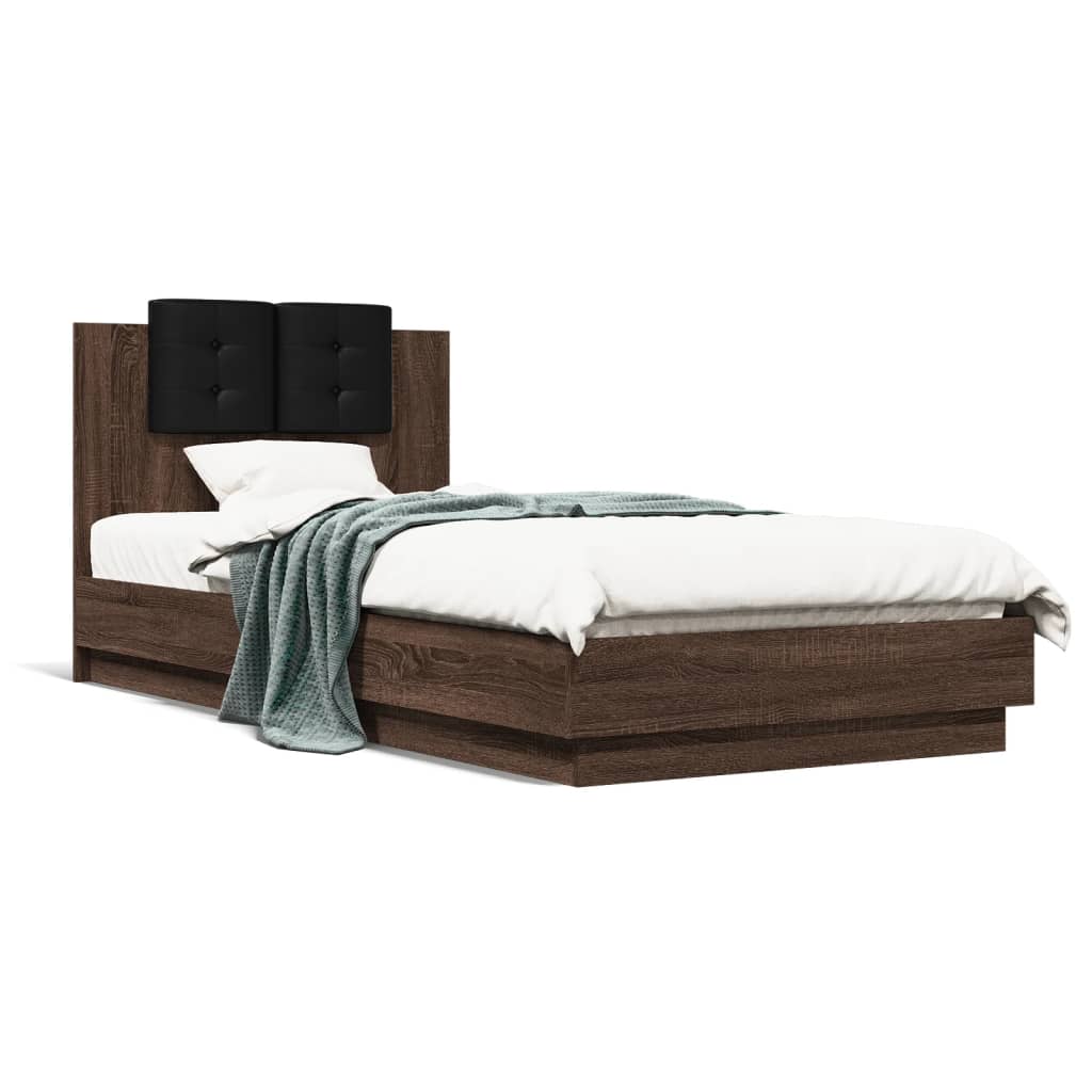 Bed Frame with Headboard and LED Lights Brown Oak 100x200 cm