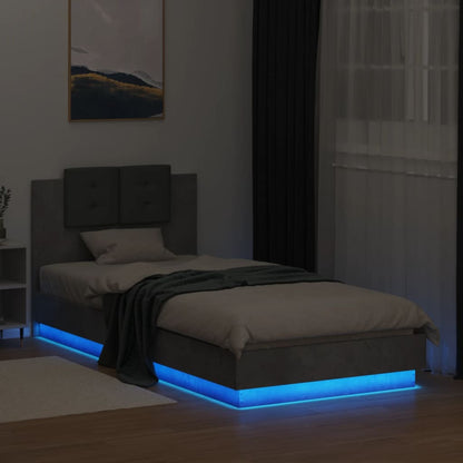 Bed Frame with Headboard and LED Lights Concrete Grey 90x200 cm