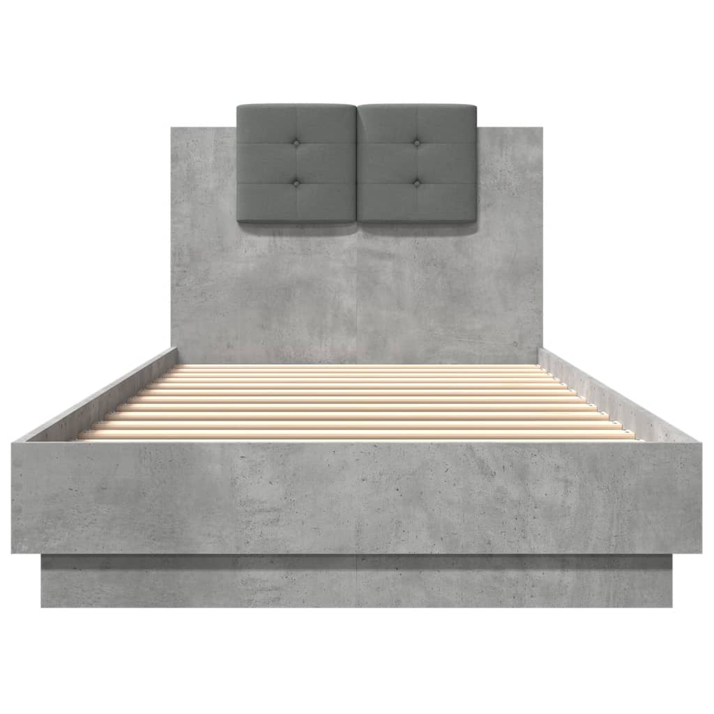 Bed Frame with Headboard and LED Lights Concrete Grey 90x200 cm