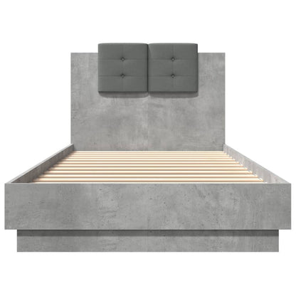 Bed Frame with Headboard and LED Lights Concrete Grey 90x200 cm