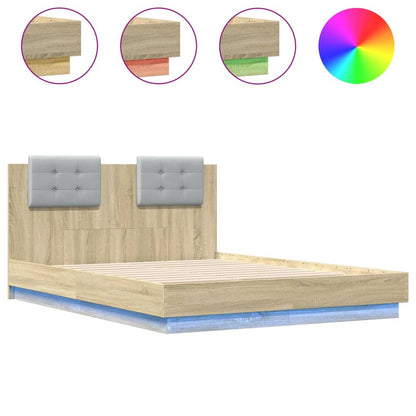 Bed Frame with LED without Mattress Sonoma Oak 140x190 cm