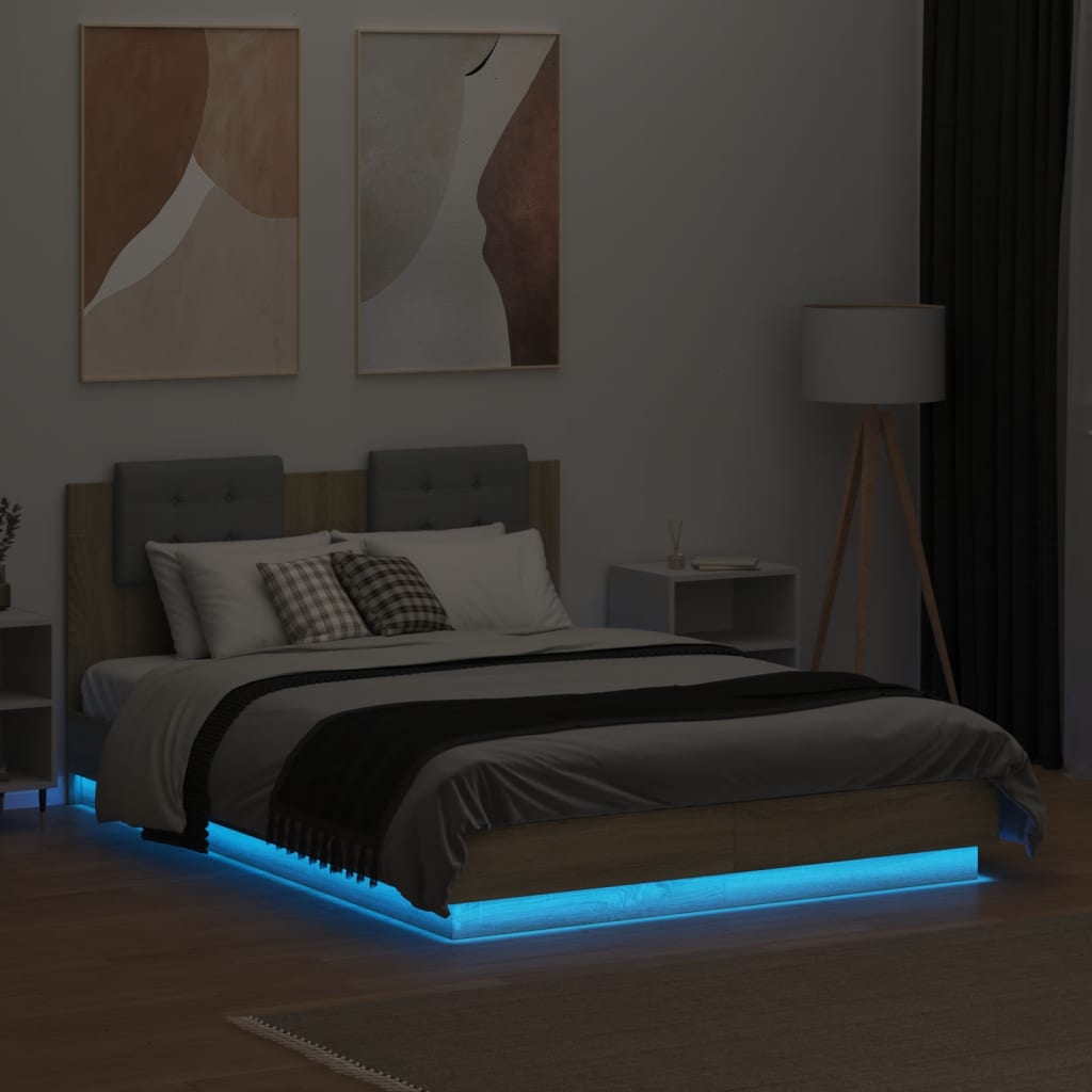 Bed Frame with LED without Mattress Sonoma Oak 140x190 cm