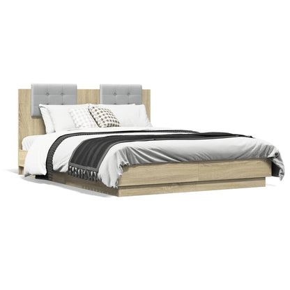 Bed Frame with LED without Mattress Sonoma Oak 140x190 cm