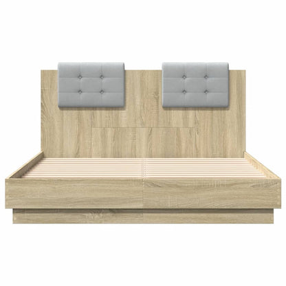 Bed Frame with LED without Mattress Sonoma Oak 140x190 cm