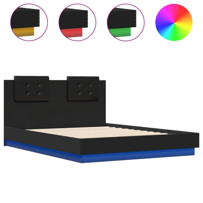 Bed Frame with LED without Mattress Black 135x190 cm Double