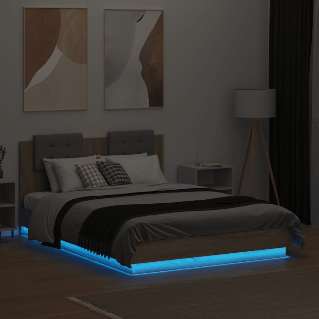 Bed Frame with LED without Mattress Sonoma Oak 135x190 cm Double