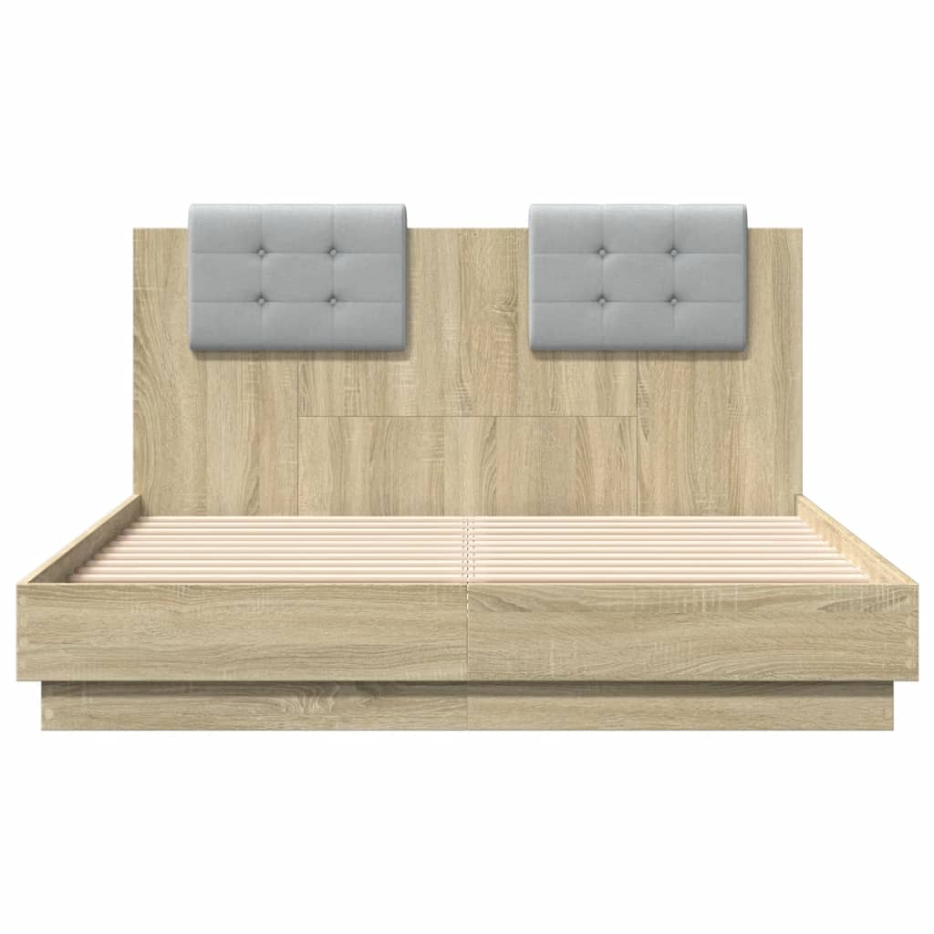 Bed Frame with LED without Mattress Sonoma Oak 135x190 cm Double