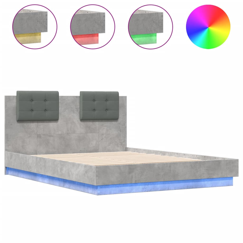 Bed Frame with LED without Mattress Concrete Grey 135x190 cm Double