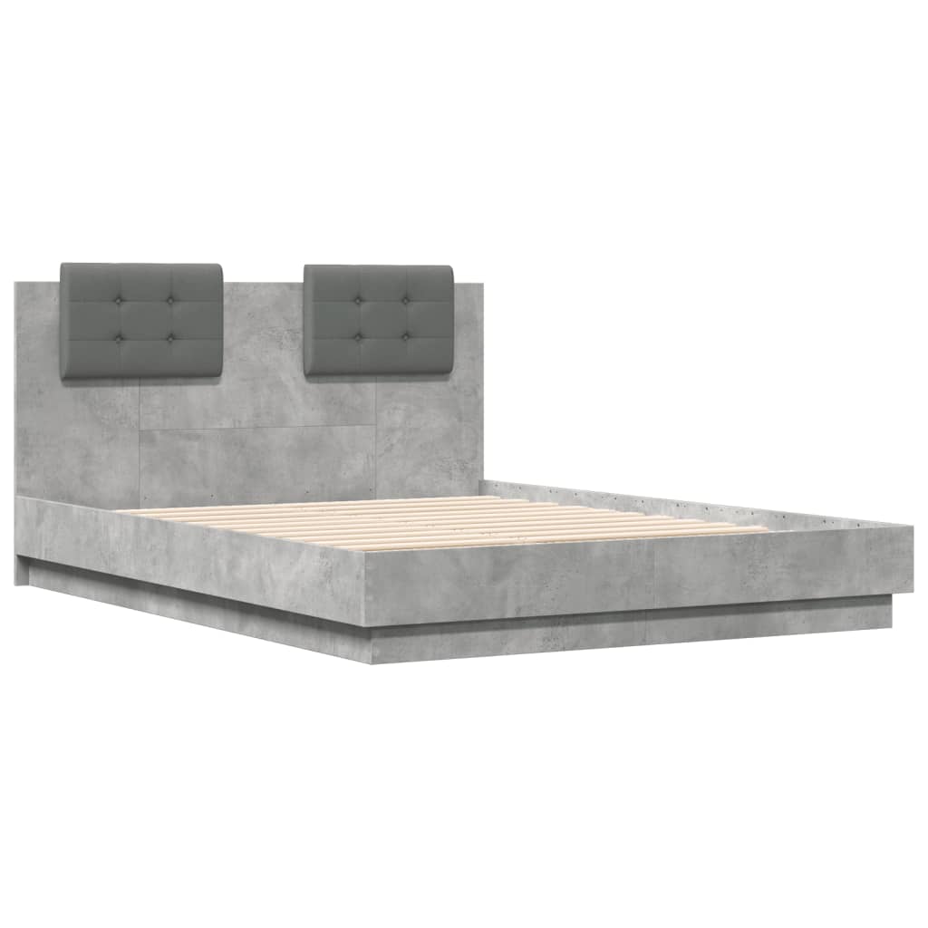 Bed Frame with LED without Mattress Concrete Grey 135x190 cm Double