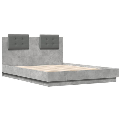 Bed Frame with LED without Mattress Concrete Grey 135x190 cm Double