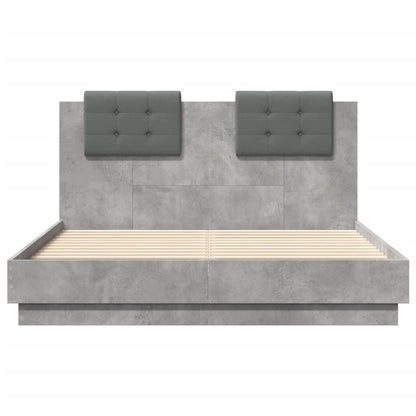 Bed Frame with LED without Mattress Concrete Grey 135x190 cm Double