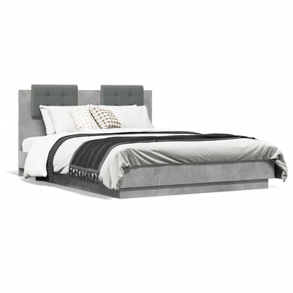 Bed Frame with LED without Mattress Concrete Grey 135x190 cm Double