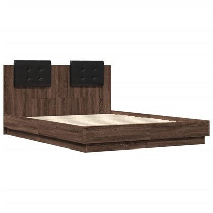 Bed Frame with LED without Mattress Brown Oak 135x190 cm Double