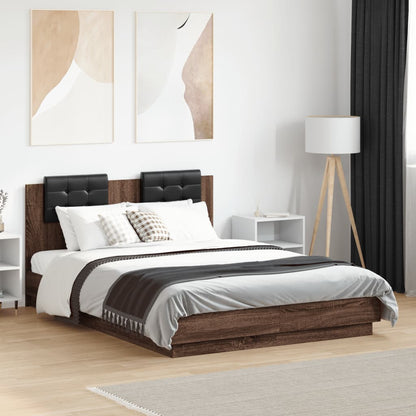 Bed Frame with LED without Mattress Brown Oak 135x190 cm Double