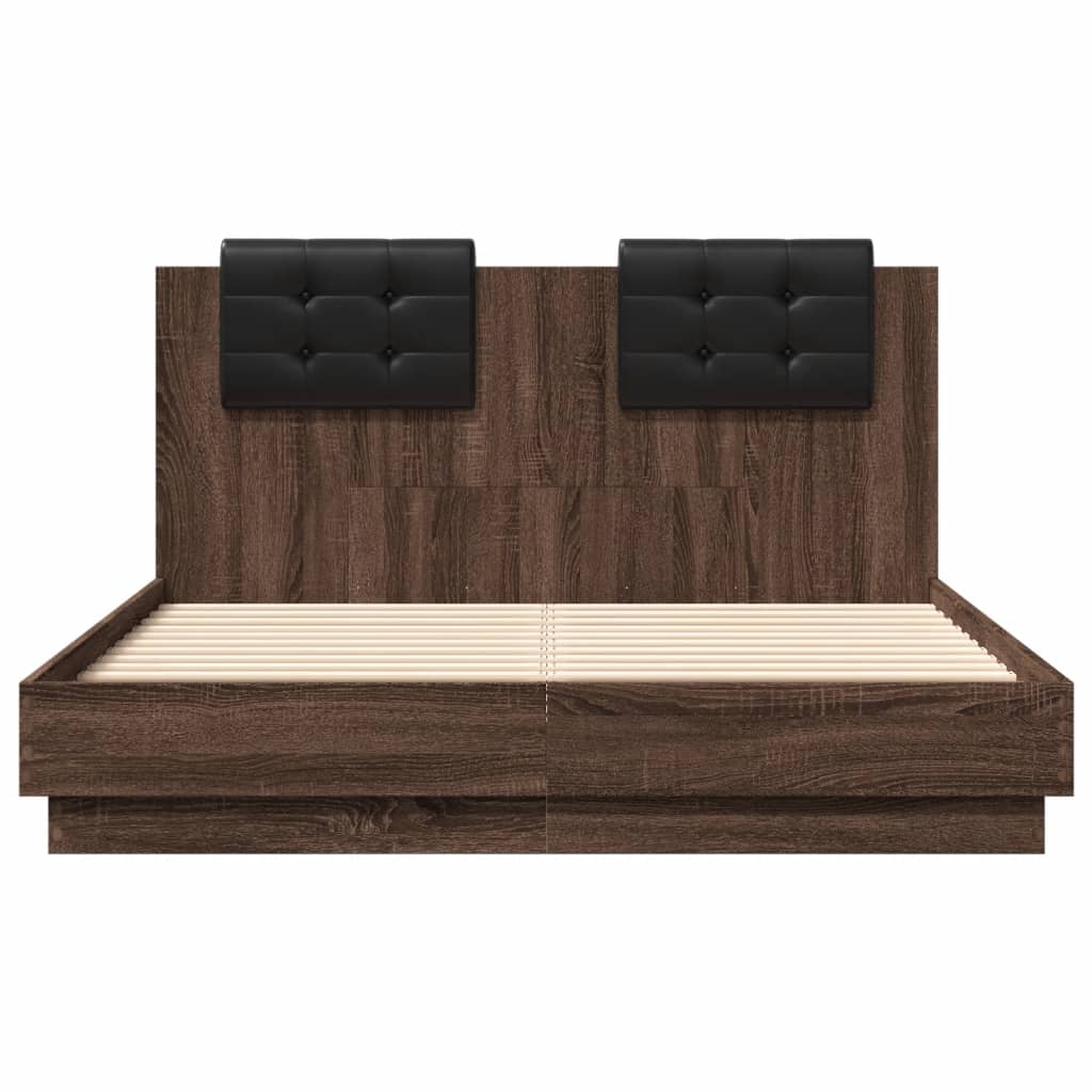 Bed Frame with LED without Mattress Brown Oak 135x190 cm Double