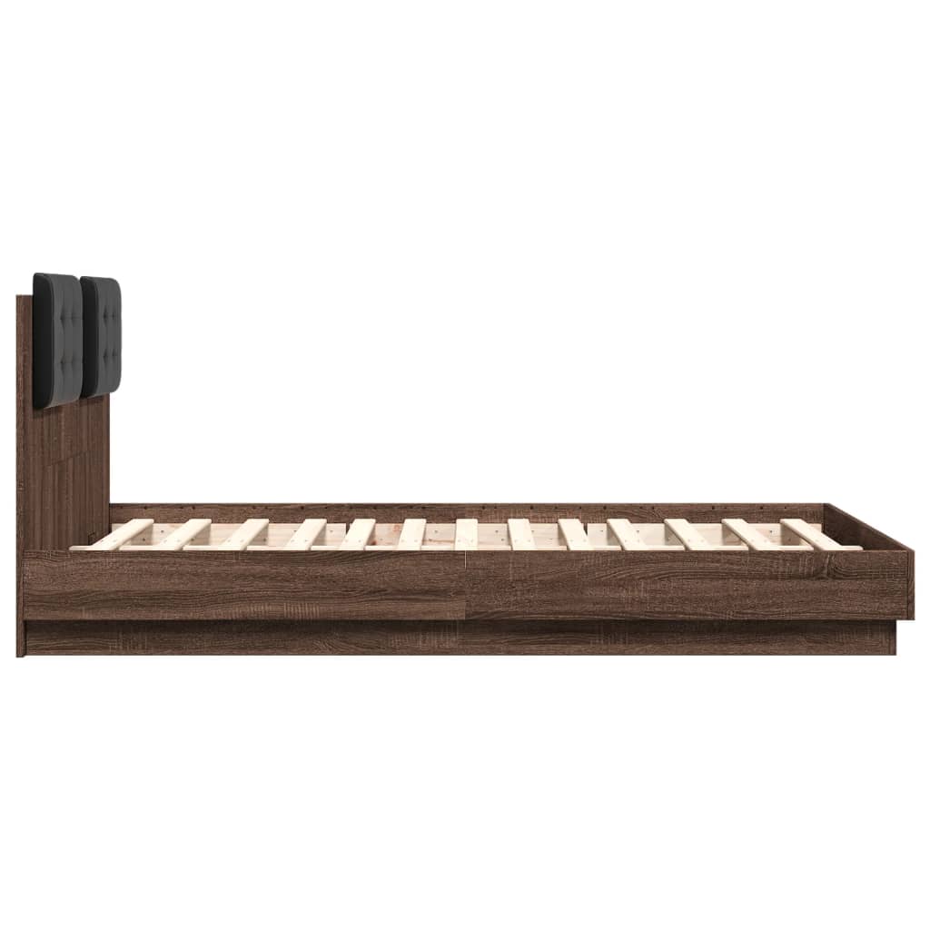 Bed Frame with LED without Mattress Brown Oak 135x190 cm Double