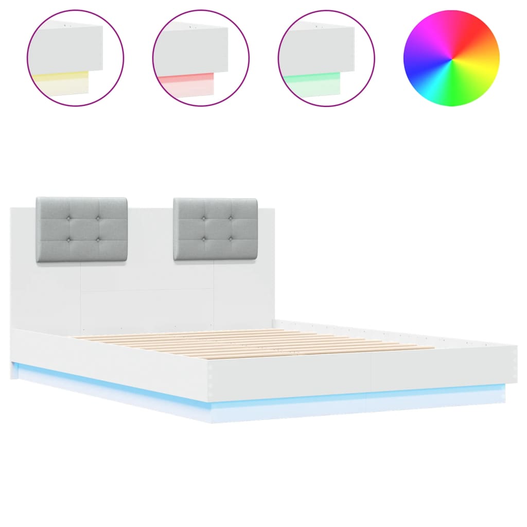 Bed Frame with Headboard and LED Lights White 120x190 cm Small Double