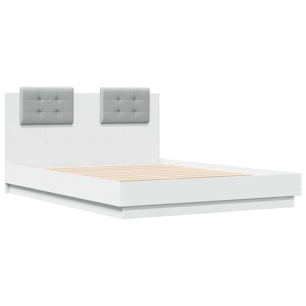 Bed Frame with Headboard and LED Lights White 120x190 cm Small Double