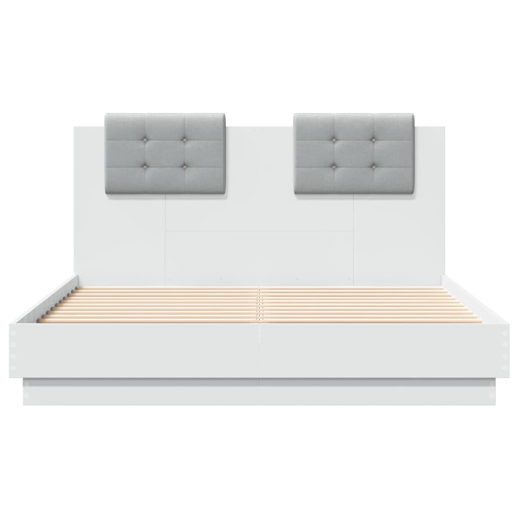 Bed Frame with Headboard and LED Lights White 120x190 cm Small Double