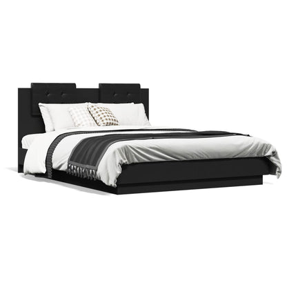 Bed Frame with Headboard and LED Lights Black 120x190 cm Small Double