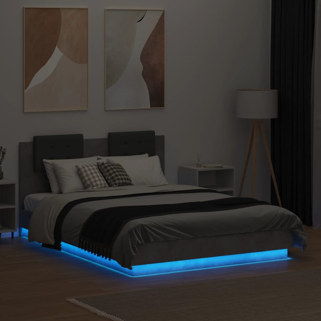 Bed Frame with LED without Mattress Concrete Grey 120x190 cm Small Double