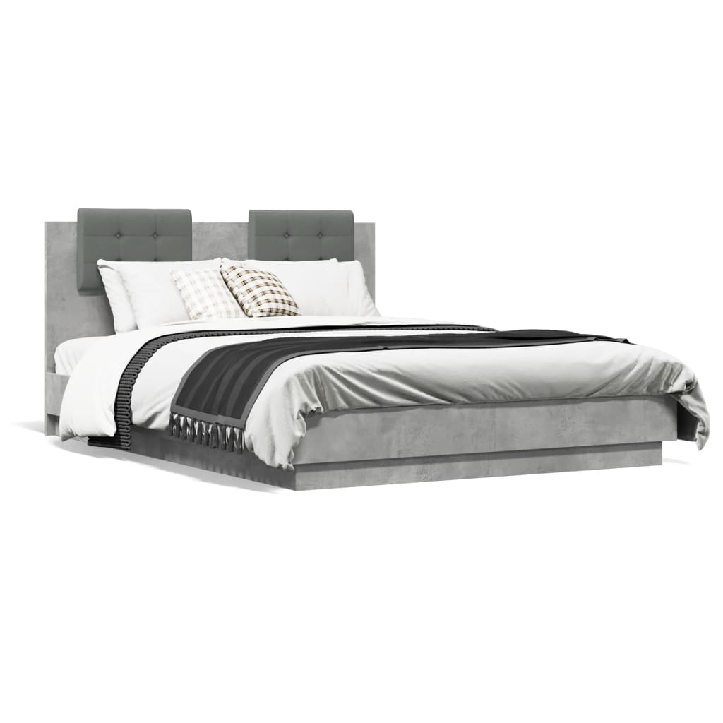 Bed Frame with LED without Mattress Concrete Grey 120x190 cm Small Double