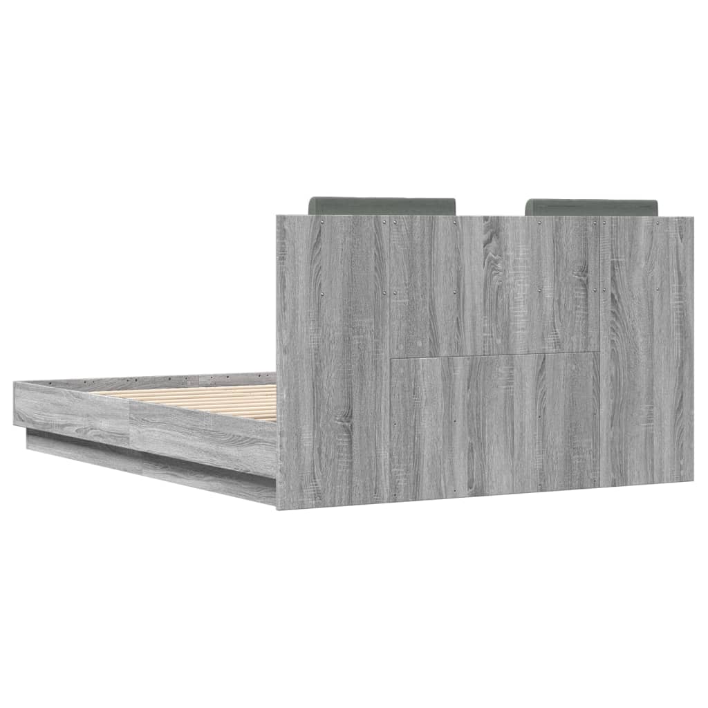 Bed Frame with Headboard and LED Lights Grey Sonoma 120x190 cm Small Double