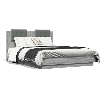 Bed Frame with Headboard and LED Lights Grey Sonoma 120x190 cm Small Double