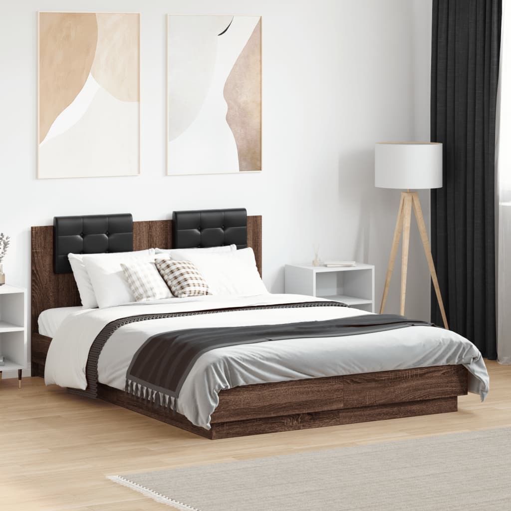 Bed Frame with LED without Mattress Brown Oak 120x190 cm Small Double