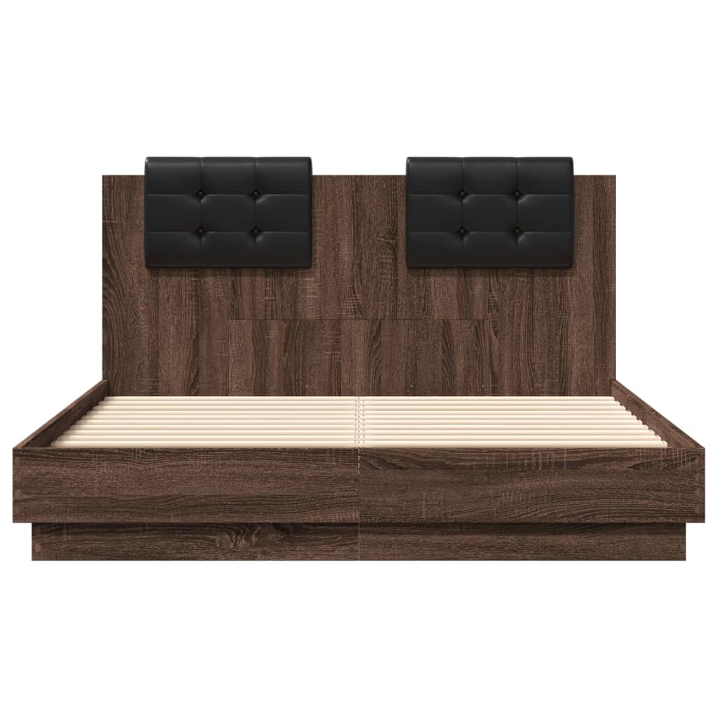 Bed Frame with LED without Mattress Brown Oak 120x190 cm Small Double