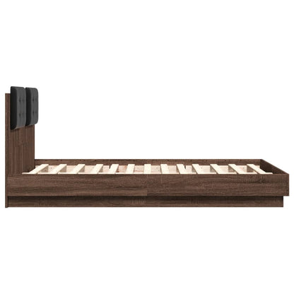 Bed Frame with LED without Mattress Brown Oak 120x190 cm Small Double