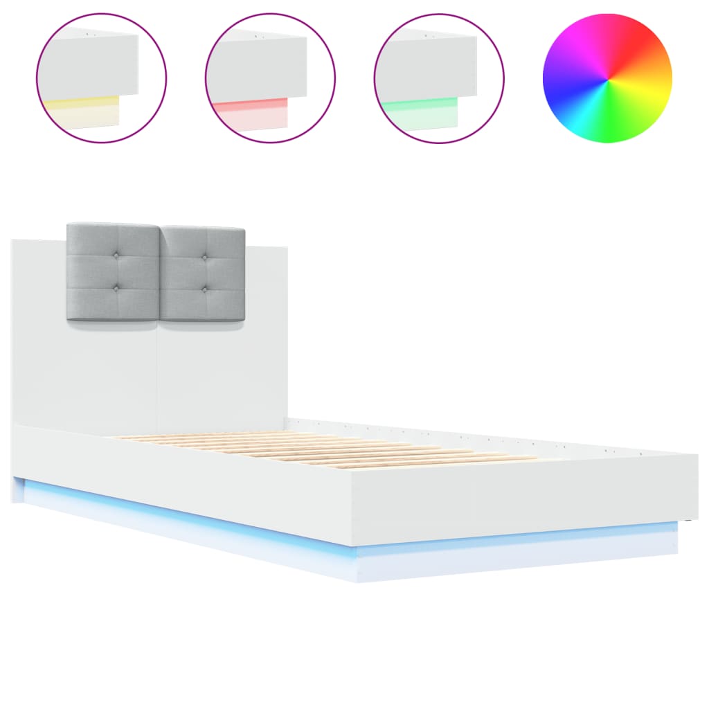 Bed Frame with LED without Mattress White 90x190 cm Single