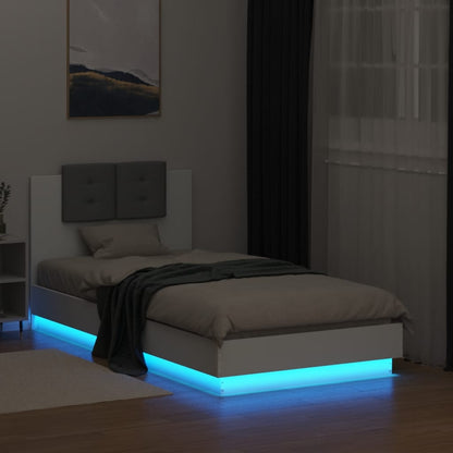 Bed Frame with LED without Mattress White 90x190 cm Single