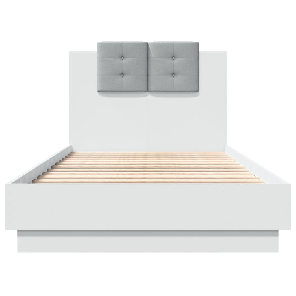 Bed Frame with LED without Mattress White 90x190 cm Single