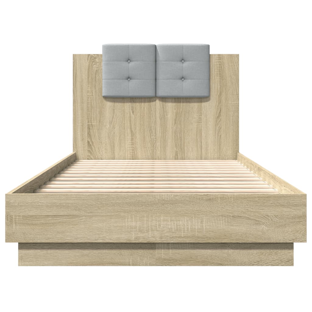 Bed Frame with Headboard and LED Lights Sonoma Oak 90x190 cm Single