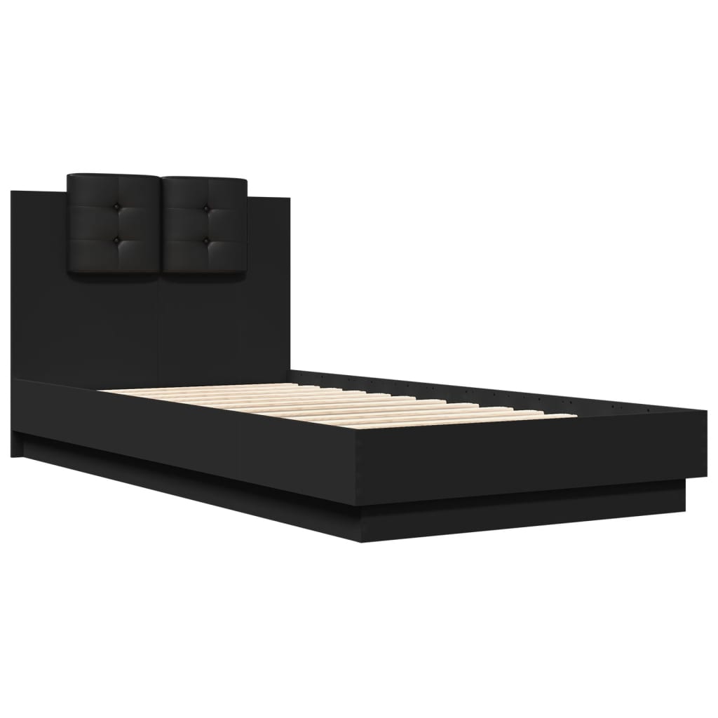 Bed Frame with LED without Mattress Black 75x190 cm Small Single