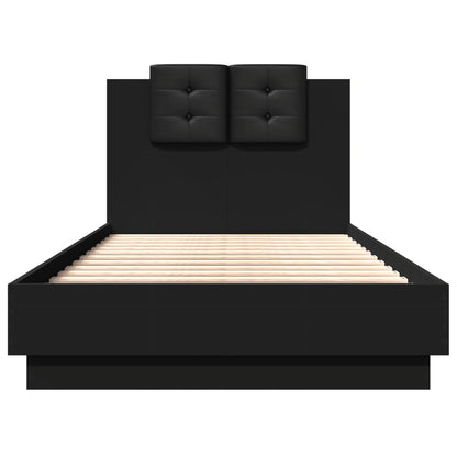 Bed Frame with LED without Mattress Black 75x190 cm Small Single