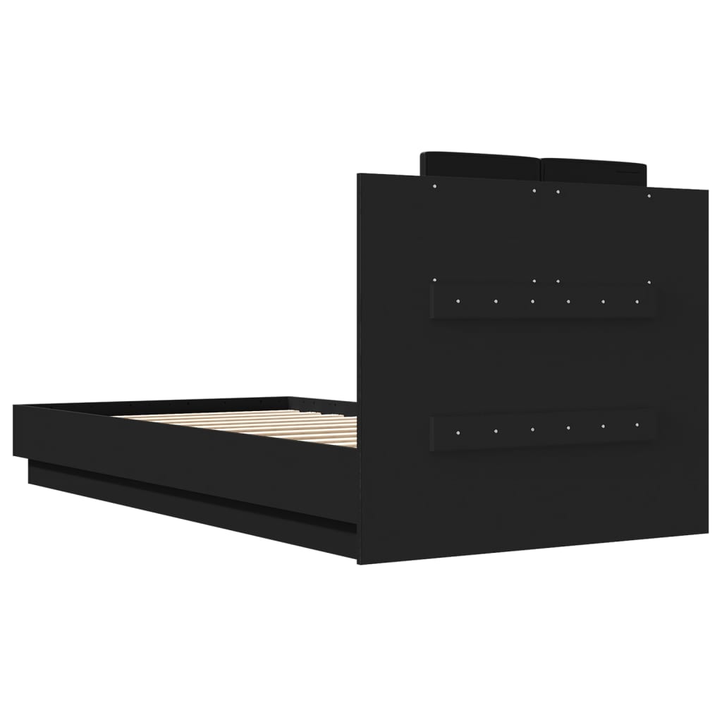 Bed Frame with LED without Mattress Black 75x190 cm Small Single