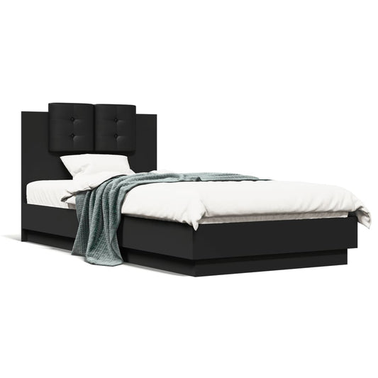 Bed Frame with LED without Mattress Black 75x190 cm Small Single