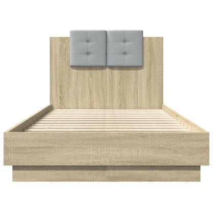 Bed Frame with Headboard and LED Lights Sonoma Oak 75x190 cm Small Single